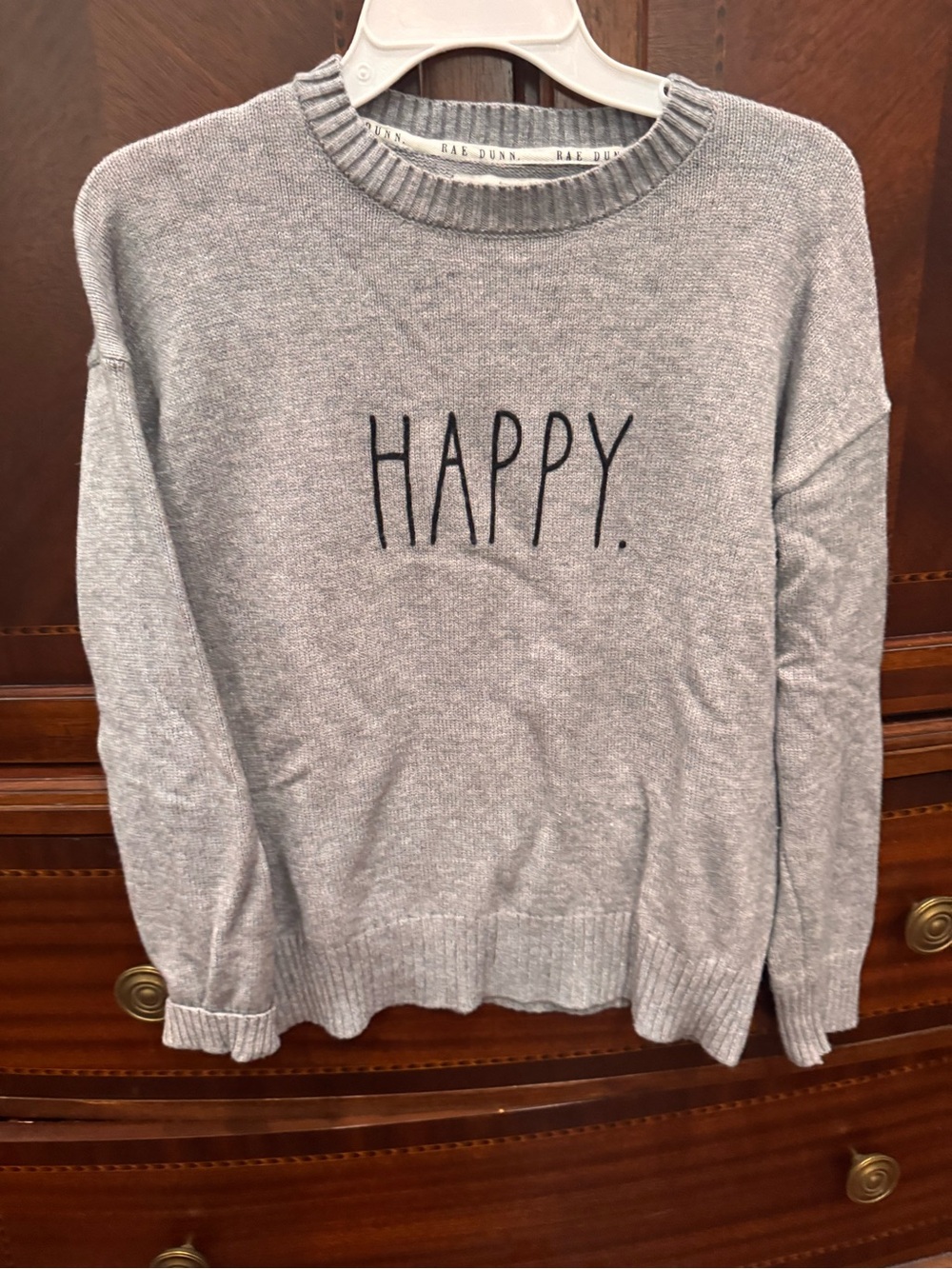 Rae Dunn Gray 'HAPPY.' Crewneck Sweater - Picture 2 of 3
